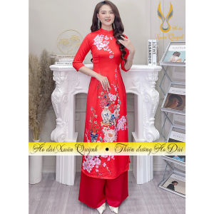 Áo Dài Cách Tân Màu Đỏ Hoa Đào Duyên Dáng Lụa Tây Thi H91 Cao Cấp - Áo Dài Xuân Quỳnh