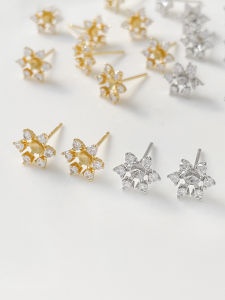 ต่างหูรูปดอกไม้ทองแดงชุบทอง DIY ทำมือ ติดหูแบบ�อมเทา วัสดุอื่นๆ อุปกรณ์ทำเครื่องประดับ ต่างหูรูปดอกไม้