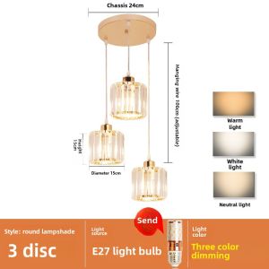 Dining Room Chandelier Three-Head Dining Room Lamp round Modern Simple Home Accessible Luxury Splendid Crystal Dining Table Hanging Lamp