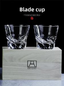 Couples Whiskey Glasses Wood Grain Box Gift Set Elegant Foreign Liquor Cup Pair Wine Drinking Customizable Unique Design