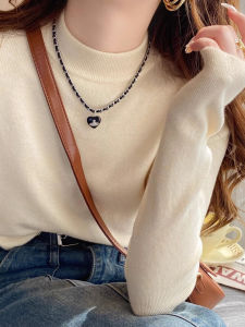 เสื้อสเวตเตอร์ถักคอปกกลางแขนยาวทรงสลิมฟิตสำหรับผู้หญิง เสื้อชั้นในฤดูใบไม้ร่วง/ฤดูหนาว เสื้อผ้าทำงานสไตล์เกาหลี