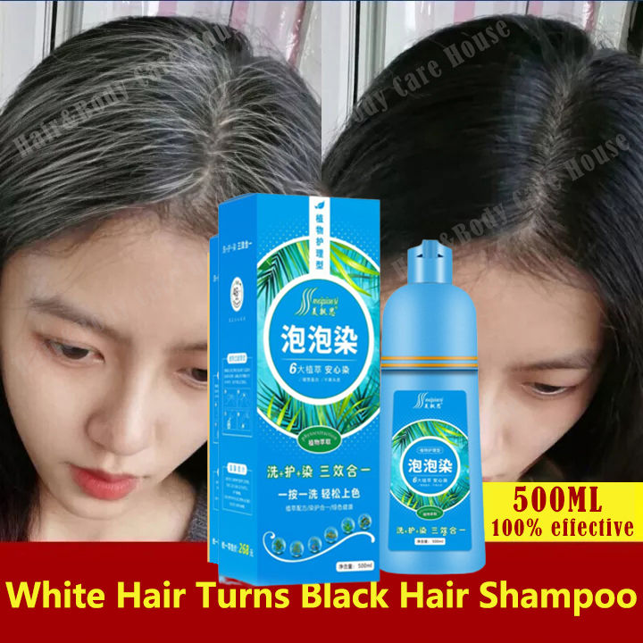 Herbal Black Hair Shampoo Natural Organic Hair Dye Shampoo to Cover White Hair Permanent Hair Dye Shampoo for White Hair Permanent Black Hair Shampoo Organic Natural Fast Hair Dye Plant Essence Black Hair 500ml (Black/Dark Coffee)