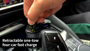 C1 4in1 Multi-Port Car Charger with Retractable Cables Type-C USB LED Voltage Display 360° Rotation LED Screen & Swivel Design