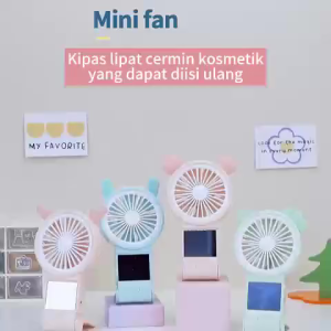Kipas angin rias kaca Makeup 2in1 Lipat Usb Portable Charge Kipas Mini Portabel Cermin Angin Multifungsi