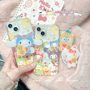 Cartoon Silicone Magnetic Absorption KT Cat Phone Stand Compatible with  16ProMax 15New 14 Cute 13 Creative 12 Transparent Female Model 17Promax Protective Case