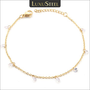 LUXUSTEEL Stainless Steel Bracelets For Women Gold Plated Silver Color Charm Cubic Zirconia Link Chain Bracelets Pulsera Collier