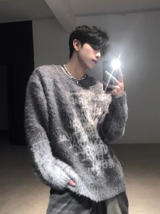 American Style Thickened Gradient Loose Mens Knitted Sweater Winter Casual Fashion Long Sleeve round Neck Pullover Coat