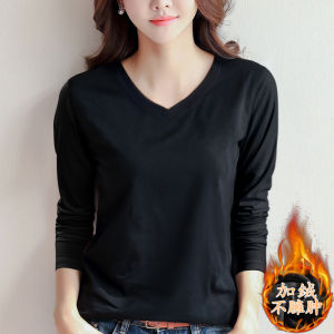 Thickened Fleece Lined Long Sleeve Base Shirt Womens Autumn Winter New Style Integrated Fleece Inner Wear Thermal Top for Middle Aged And Elderly