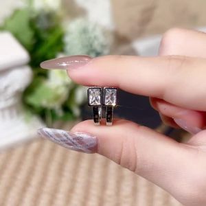 Huitan Simple Stylish Geometric Cubic Zirconia Hoop Earrings for Women Daily Wear Statement Accessories Trendy Jewelry Hot