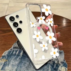 Cute Smiley Daisy Magnetic Phone Case For Samsung Galaxy S26 S25 S24 S23 S22 S21 S20 Ultra Plus MagSafe Clear Shockproof Cover