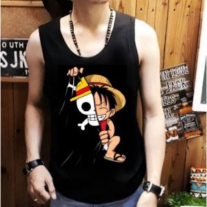 ShopAoi - Singlet Luffy One Piece / Kaos tanpa lengan / Kaos Dalam / Singlet Pria / Lekbong