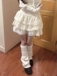 Sweet Pure Desire Lace Edge Cake Skirt Womens High Waist Design Sensation Small Size Spicy Girl Cream Puffy Half Skirt