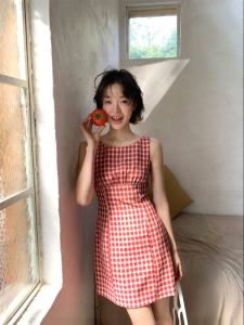 NIHAOKANONG | Đầm A-Line Giảm Dáng Kéo Dây Tại Eo Phong Cách Retro