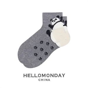 สวัสดีวันจันทร์ผู้หญิงแพนด้าถุงเท้ากลางน่องฤดูใบไม้ผลิฤดูใบไม้ร่วงผ้าฝ้ายสีขาวกีฬาสไตล์เอวยาวถักชุดชั้นใน