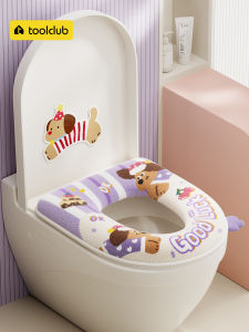 Winter Toilet Seat Cover Four Seasons Universal Waterproof Fleece Mat Cute Toilet Cushion Ring Cartoon Style Non-Disposable