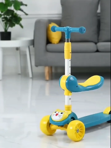 Children Scooter with seat 3 in 1 foldable light & sound effect adjustable height walker ride on sport kids toy skuter