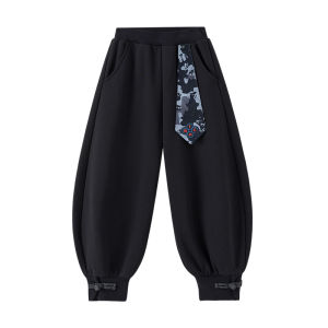 Manhøjia Handmade Cloud Patterned New Year Lantern Pants with Lucky Charm Button for Cartoonists Childrens Casual Trousers