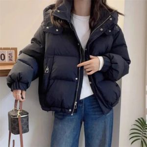 Womens Korean Cotton Pike Hooded Winter Coat Thick Warm Loose Cotton Clothing Womens Solid Color Fashion Zipper Coat