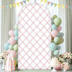 Gingham & Lattice Arch Backdrop Cover Spandex Fabric Wrinkle Resistant for Baby Shower Birthday Party & Bridal Shower Decor