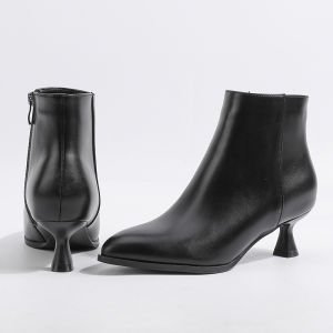 Professional Short Boots Leather Ankle Boots With Thin Heel And Lining
