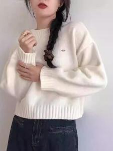 Short Knit Sweater for Petite Women 2026 Autumn and Winter New Warm Thickened Loose Matching Round Neck Top