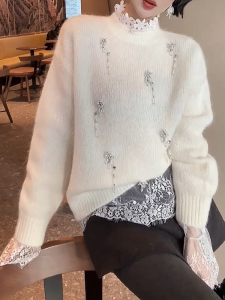 QINGNAER | Elegant Handmade Beads Soft Large Size Womens Sweater