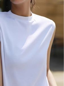 Fashionable Loose Fit Half High Collar Vest Base Shirt for Women Elegant Design Commute Style Korean Version Summer Wear