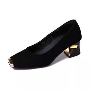 #621 French retro metal shallow mouth gold metal closed shoes heels
