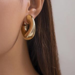 IngeSight.Z Vintage Metal Thick C-shaped Hoop Earrings for Women Punk Gold Color Hip Hop Earrings Party Jewelry Gift