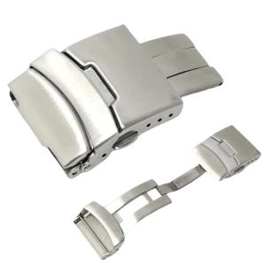 18mm 20mm 22mm 24mm Watch Clasp Silver/Black Folding Safety Milled Clasp Replacement Stainless Steel Deployant Watch Buckle