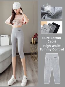 Black Cotton Mid-Length Leggings for Summer and Plus Size Women
