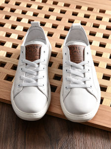 Classic Return! Top Layer Cowhide Mens Fashion Simple Solid Color Casual White Shoes Skate Shoes Breathable Slip-On round Toe