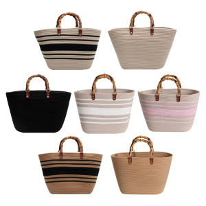 Trendy Womens Tote Bag with Durable Cotton Woven Material and Bamboo Handles for Everyday Use