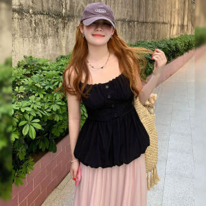 BINKAFENNY | Summer Black Halter Top Fairy Skirt Two-Piece Set Womens Clothing Dopaamine Style Half-length Skirts Fashionable Outfits