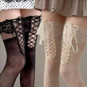 Korean Lace Tie Stockings Splice Hollow Over The Knee Socks Women Ballet Lace Tie Stockings Princess Dress Lolita Y2K Retro Sock