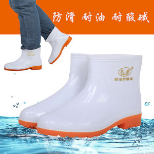 รองเท้าบู๊ตกันฝนแบบต่ำสีขาว รองเท้ากันลื่น วัสดุยาง ทนกรด ด่าง ทนน้ำมัน รองเท้ากันฝนทนทาน รองเท้าพื้นยางสำหรับทั้งชายและหญิง
