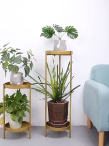 Kệ hoa 2 tầng hình tròn màu vàng kim trang trí nhà cửa decor cao 26*51cm Kệ hoa hình tròn 2 tầng để chậu hoa màu vàng sơn tĩnh điện - hàng nhập khẩu cao cấp - King Store