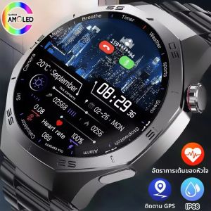 สมาร์ทวอทช์รุ่นใหม่ปี 2025 สำหรับ Android และ iOS สำหรับผู้ชาย หน้าจอ HD AMOLED พร้อม GPS ติดตามการเคลื่อนไหว วัดอัตราการเต้นของหัวใจ รองรับการโทรผ่านบลูทูธ กันน้ำ