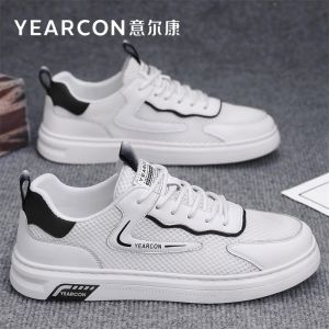 Yearcon Mens Summer Thin Mesh Breathable Lightweight Soft Bottom Board Shoes Sports Casual Leather Shoes Low Top Sneakers