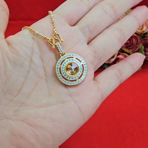 จี้กังหัน หมุนเรียกทรัพย์ ขนาด 2 x 2 cm  จี้พร้อมสร้อยคอสองกษัตริย์ลายไข่ปลาคั่นเม็ด ยาว 18 นิ้ว ทำจากทองเหลือง ชุบทอง