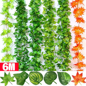 6M Artificial Green Ivy Vine Garland Fake Leaf Plants Rattan Hanging Creeper Garlands for Garden Wedding Party Wall Decor
