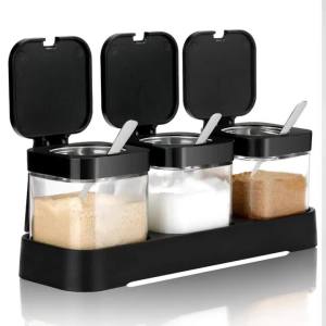 1-5pcs Seasoning Box Set Glass Spice Container Jar Set Kitchen Sealed Salt Shaker with Lid with Spoon with Tray Seasoning Bottle