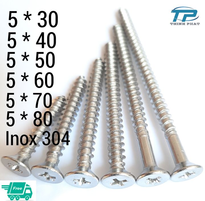 20 con vít inox 304 đầu bằng ren gỗ ,Đường kính 5mm, tùy chọn kích ...