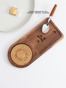 Japanese Style Wooden Plate Dessert Coffee Treats Tray Vintage Chinese Style Serving Plate Handmade Irregular Shape Wood Plate