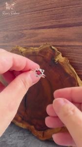 Natural Garnet Bear Adjustable Ring Silver-Plated Red Gemstone Ring Cute Elegant Gift for Women January Birthstone (Style #33)-RRC