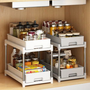 Kitchen Cabinet Pull out Spice Rack Bathroom Storage Shelf Metal Material Two Layers Organizer for Life Brand