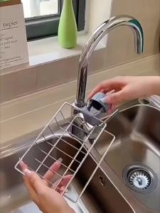 Stainless Steel Faucet Storage Rack 360° Rotating Sink Organizer Sponge Brush Holder Adjustable Kitchen Sink Tray