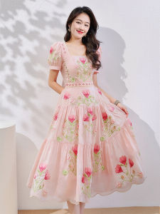 SUYE | French Intricate Embroidered Summer Dress Short Sleeve
