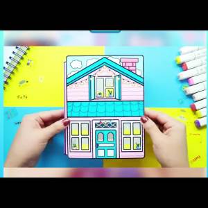 Học liệu bóc dán Enids pink house in quiet book - đồ chơi giấy thủ công