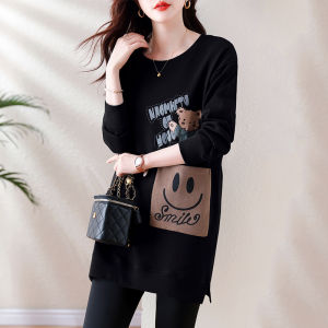 เสื้อสเวตเตอร์คอตั้งทรงหลวมพิมพ์ลายตัวอักษรสำหรับผู้หญิง ฤดูใบไม้ร่วง 2023 เสื้อคลุมกันหนาวแบบยาวปานกลาง ขนแกะ แฟชั่น เสื้อคลุมกันหนาว ฤดูใบไม้ผลิ